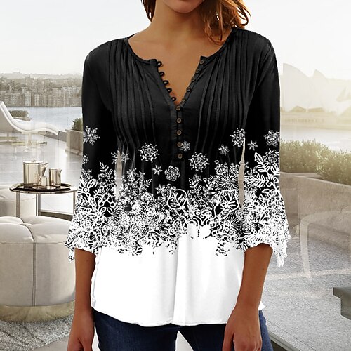 Women's Blouse T shirt Tee Shirt White Black Snowflake Button Print Long Sleeve Casual Weekend Basic Round Neck Regular Painting S / 3D Print
Women's Blouse T shirt Tee Shirt White Black Snowflake Button Print Long Sleeve Casual Weekend Basic Round Neck Regular Painting S / 3D Print