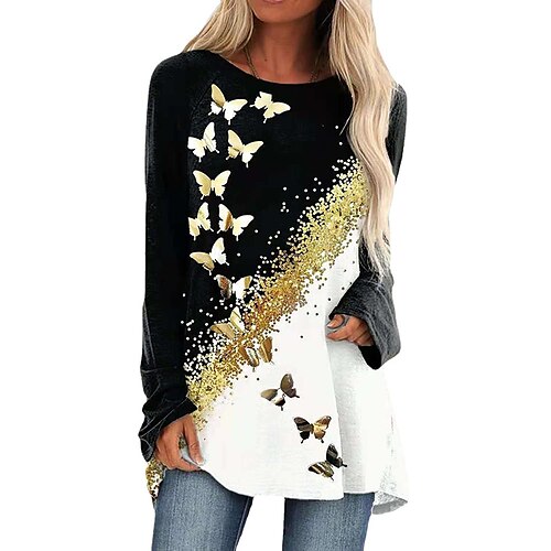 Women's Blouse Shirt Green Blue Gold Butterfly Sparkly Print Long Sleeve Daily Weekend Streetwear Casual Round Neck Long Butterfly S / 3D Print
Women's Blouse Shirt Green Blue Gold Butterfly Sparkly Print Long Sleeve Daily Weekend Streetwear Casual Round Neck Long Butterfly S / 3D Print