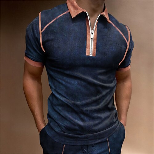 

Men's Collar Polo Shirt Golf Shirt Quarter Zip Polo Solid Colored Turndown Green Blue Pink Yellow Gray Outdoor Street Short Sleeve Zipper Clothing Apparel Fashion Casual Breathable Comfortable