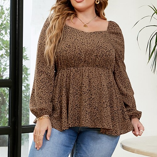 Women's Plus Size Tops Blouse Shirt Leopard Print Long Sleeve Square Neck Casual Daily Vacation Polyester Fall Winter khaki
Women's Plus Size Tops Blouse Shirt Leopard Print Long Sleeve Square Neck Casual Daily Vacation Polyester Fall Winter khaki