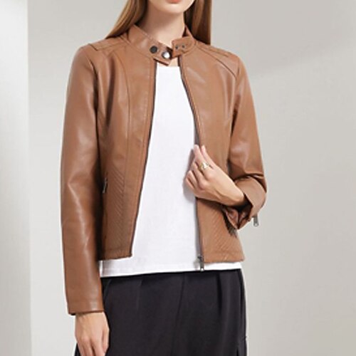 Women's Faux Leather Jacket Windproof Warm Outdoor Street Daily Vacation Pocket Full Zip Zipper Stand Collar Chic & Modern Street Style Solid Color Regular Fit Outerwear Long Sleeve Winter Fall Black
Women's Faux Leather Jacket Windproof Warm Outdoor Street Daily Vacation Pocket Full Zip Zipper Stand Collar Chic & Modern Street Style Solid Color Regular Fit Outerwear Long Sleeve Winter Fall Black