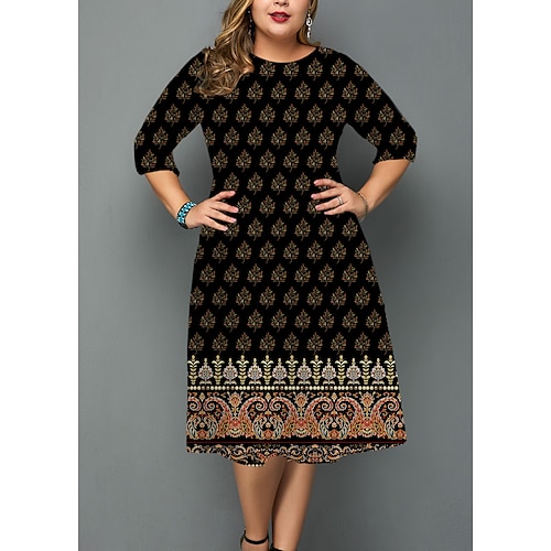 Women's Plus Size Work Dress Geometric Crew Neck 3/4 Length Sleeve Fall Winter Work Formal Midi Dress Daily Vacation Dress / 3D Print
Women's Plus Size Work Dress Geometric Crew Neck 3/4 Length Sleeve Fall Winter Work Formal Midi Dress Daily Vacation Dress / 3D Print