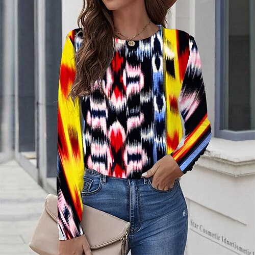 Women's T shirt Tee Red Graphic Geometric Print Long Sleeve Casual Daily Vintage Round Neck Regular Geometric Painting S / 3D Print
Women's T shirt Tee Red Graphic Geometric Print Long Sleeve Casual Daily Vintage Round Neck Regular Geometric Painting S / 3D Print