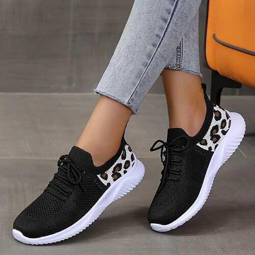 Dame Treningssko Store størrelser Flyknit sko Daglig Flat hæl Rund Tå Sportslig Fritid Flying Weaving Snøring Leopard Svart Hvit
Dame Treningssko Store størrelser Flyknit sko Daglig Flat hæl Rund Tå Sportslig Fritid Flying Weaving Snøring Leopard Svart Hvit