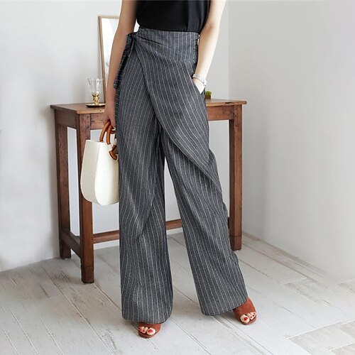 Women's Wide Leg Pants Trousers Side Pockets Wide Leg Stripe Comfort Full Length Daily Work Fashion Loose Fit White Blue Mid Waist Micro-elastic
Women's Wide Leg Pants Trousers Side Pockets Wide Leg Stripe Comfort Full Length Daily Work Fashion Loose Fit White Blue Mid Waist Micro-elastic