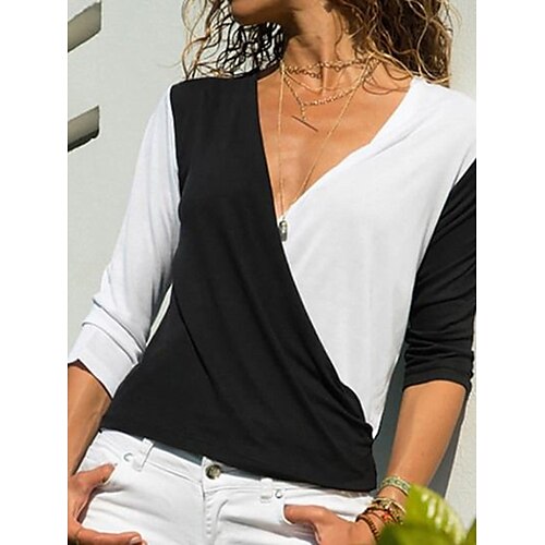 Women's T shirt Tee Black Color Block Long Sleeve Casual Weekend Basic V Neck Regular S
Women's T shirt Tee Black Color Block Long Sleeve Casual Weekend Basic V Neck Regular S