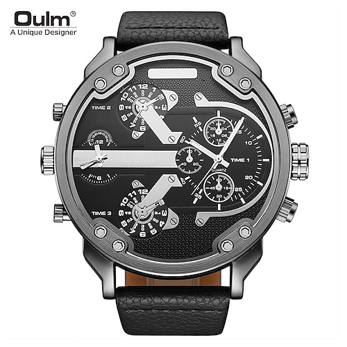 

Oulm Quartz Watch for Men Analog Quartz Sexy Stylish Steampunk Waterproof Dual Time Zones Large Dial Alloy PU Leather Creative / One Year