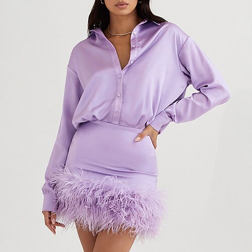 Women's Party Dress Shirt Dress Short Mini Dress Purple Long Sleeve Pure Color Feather Fall Winter Shirt Collar Stylish Modern 2022 S M L
Women's Party Dress Shirt Dress Short Mini Dress Purple Long Sleeve Pure Color Feather Fall Winter Shirt Collar Stylish Modern 2022 S M L