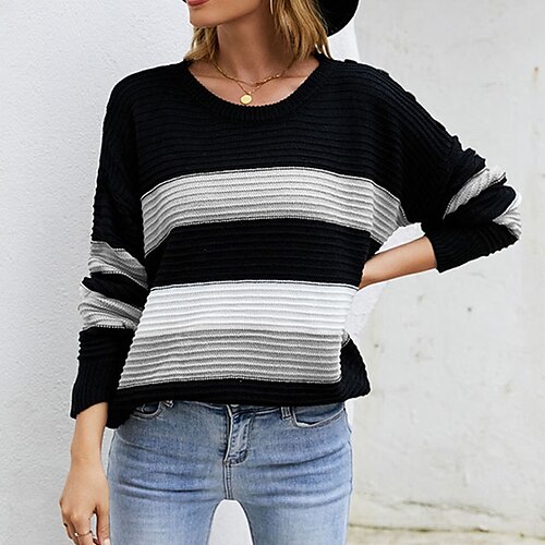 Women's Pullover Sweater Jumper Ribbed Knit Stripe Knitted Striped Crew Neck Stylish Casual Daily Going out Fall Winter Blue Gray S M L / Long Sleeve
Women's Pullover Sweater Jumper Ribbed Knit Stripe Knitted Striped Crew Neck Stylish Casual Daily Going out Fall Winter Blue Gray S M L / Long Sleeve