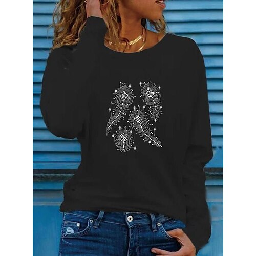 Women's T shirt Tee Blue Red White Feather Rhinestone Long Sleeve Casual Weekend Basic Round Neck Regular S
Women's T shirt Tee Blue Red White Feather Rhinestone Long Sleeve Casual Weekend Basic Round Neck Regular S