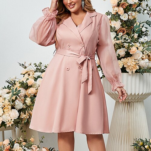 Women's Plus Size Shirt Dress Pure Color V Neck Long Sleeve Fall Winter Work Elegant Knee Length Dress Party Daily Dress / Loose Fit
Women's Plus Size Shirt Dress Pure Color V Neck Long Sleeve Fall Winter Work Elegant Knee Length Dress Party Daily Dress / Loose Fit