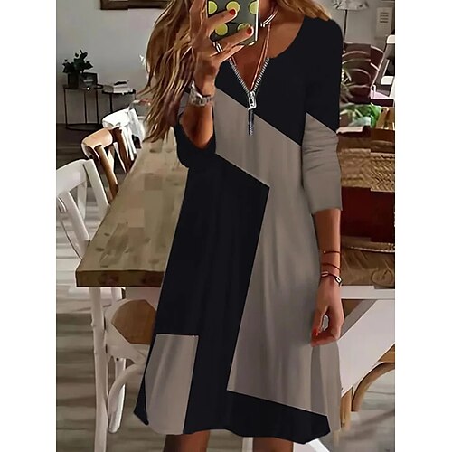 Women's Mini Dress Black 3/4 Length Sleeve Color Block Zipper Winter Fall Autumn V Neck Modern Weekend 2022 S M L XL XXL 3XL
Women's Mini Dress Black 3/4 Length Sleeve Color Block Zipper Winter Fall Autumn V Neck Modern Weekend 2022 S M L XL XXL 3XL