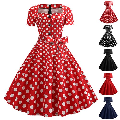 

Audrey Hepburn Polka Dots Retro Vintage 1950s Cocktail Dress Vintage Dress Dailywear Spring & Summer Dress Party Costume Women's Adults' Costume Vintage Cosplay Prom Tea Party Short Sleeve A-Line