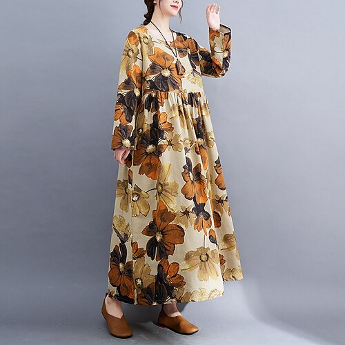 Women's Casual Dress Midi Dress Khaki Long Sleeve Floral Print Winter Fall Autumn Winter Dress Fall Dress 2022 M L XL XXL
Women's Casual Dress Midi Dress Khaki Long Sleeve Floral Print Winter Fall Autumn Winter Dress Fall Dress 2022 M L XL XXL