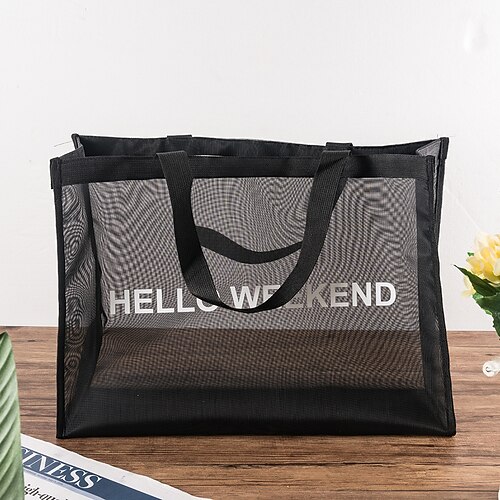 Black Transparent Mesh Shopping Bag Large Capacity Nylon Mall Beach Fitness Yoga Shoulder Tote Bag for Women Organizer
Black Transparent Mesh Shopping Bag Large Capacity Nylon Mall Beach Fitness Yoga Shoulder Tote Bag for Women Organizer
