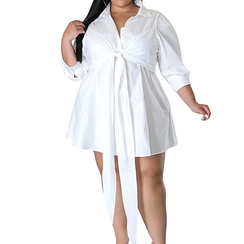 Women's Plus Size Work Dress Solid Color Shirt Collar Print Long Sleeve Fall Winter Work Formal Short Mini Dress Formal Daily Dress / Shirt Dress
Women's Plus Size Work Dress Solid Color Shirt Collar Print Long Sleeve Fall Winter Work Formal Short Mini Dress Formal Daily Dress / Shirt Dress