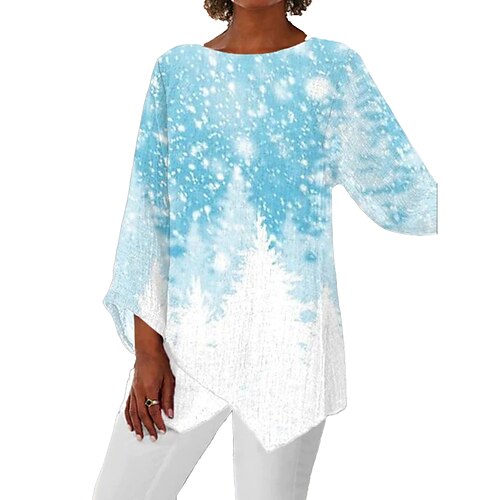 Women's Blouse Shirt Green Black Blue Floral Christmas Tree Asymmetric Print Long Sleeve Christmas Streetwear Casual Round Neck Long S
Women's Blouse Shirt Green Black Blue Floral Christmas Tree Asymmetric Print Long Sleeve Christmas Streetwear Casual Round Neck Long S
