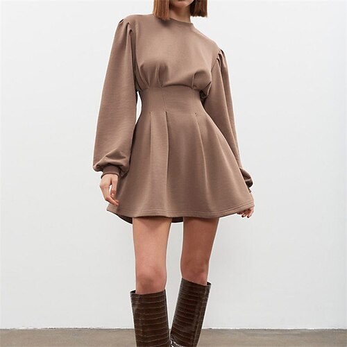 Women's A Line Dress Modern Dress Short Mini Dress Brown Long Sleeve Pure Color Ruched Knit Fall Winter Crew Neck Stylish Classic Lantern Sleeve 2022 S M L
Women's A Line Dress Modern Dress Short Mini Dress Brown Long Sleeve Pure Color Ruched Knit Fall Winter Crew Neck Stylish Classic Lantern Sleeve 2022 S M L