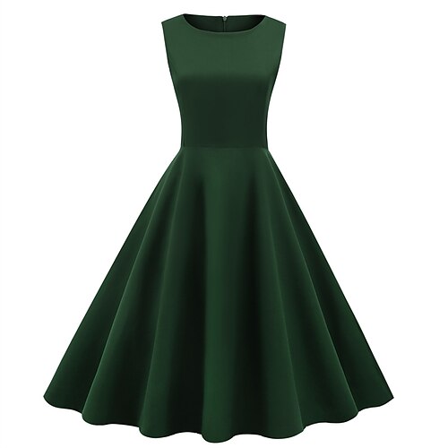 A-Line Party Dresses Vintage Dress Wedding Party Knee Length Sleeveless Jewel Neck Polyester with Pleats Pure Color 2022
A-Line Party Dresses Vintage Dress Wedding Party Knee Length Sleeveless Jewel Neck Polyester with Pleats Pure Color 2022