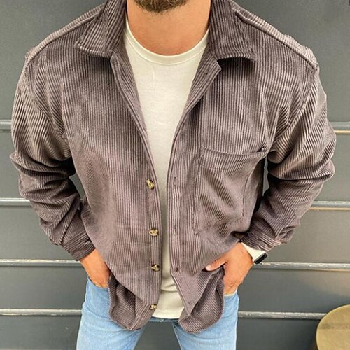 

Men's Shirt Overshirt Shirt Jacket Solid Colored Turndown Coffee Long Sleeve Street Daily Button-Down Tops Basic Fashion Casual Comfortable