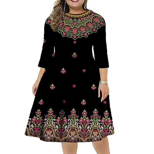 Women's Plus Size Work Dress Floral Round Neck 3/4 Length Sleeve Fall Winter Stylish Work Midi Dress Vacation Going out Dress
Women's Plus Size Work Dress Floral Round Neck 3/4 Length Sleeve Fall Winter Stylish Work Midi Dress Vacation Going out Dress