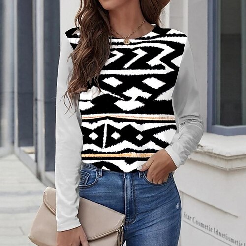 Women's T shirt Tee Black Graphic Geometric Print Long Sleeve Casual Daily Vintage Round Neck Regular Geometric Painting S / 3D Print
Women's T shirt Tee Black Graphic Geometric Print Long Sleeve Casual Daily Vintage Round Neck Regular Geometric Painting S / 3D Print