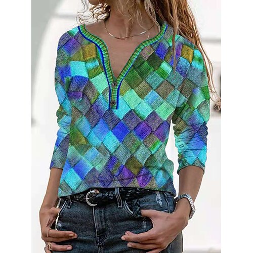 Women's Shirt Green Blue Pink Color Block Button Print Long Sleeve Casual Weekend Streetwear V Neck Regular Geometric S / 3D Print
Women's Shirt Green Blue Pink Color Block Button Print Long Sleeve Casual Weekend Streetwear V Neck Regular Geometric S / 3D Print