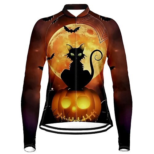 21Grams Women's Cycling Jersey Long Sleeve Bike Top with 3 Rear Pockets Mountain Bike MTB Road Bike Cycling Breathable Quick Dry Moisture Wicking Reflective Strips Orange Cat Halloween Polyester
21Grams Women's Cycling Jersey Long Sleeve Bike Top with 3 Rear Pockets Mountain Bike MTB Road Bike Cycling Breathable Quick Dry Moisture Wicking Reflective Strips Orange Cat Halloween Polyester