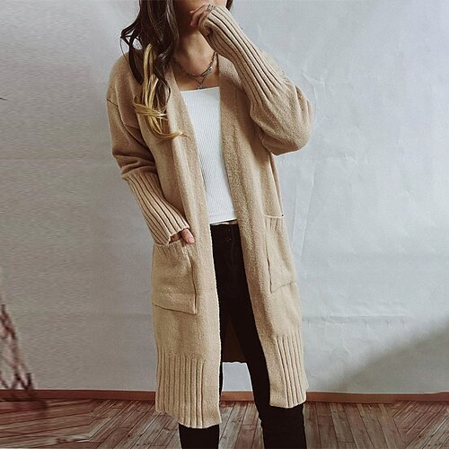 

Women's Cardigan Sweater Jumper Ribbed Knit Tunic Pocket Knitted Pure Color Open Front Stylish Casual Outdoor Home Winter Fall Purple Khaki S M L / Long Sleeve / Regular Fit / Going out