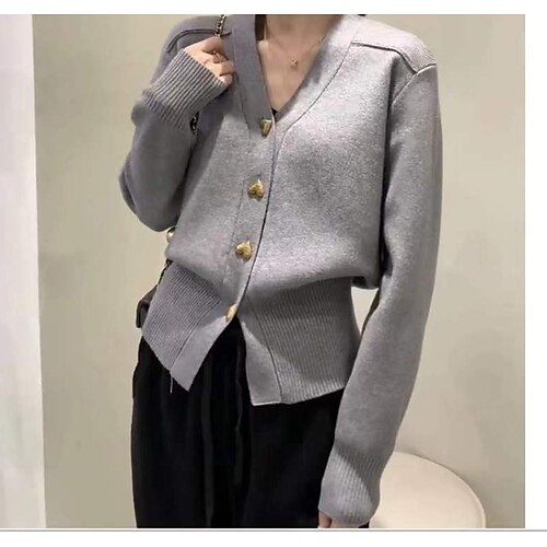 Women's Cardigan Sweater Jumper Crochet Knit Cropped Knitted Solid Color Shirt Collar Casual Daily Holiday Winter Fall Gray S M L / Long Sleeve / Regular Fit
Women's Cardigan Sweater Jumper Crochet Knit Cropped Knitted Solid Color Shirt Collar Casual Daily Holiday Winter Fall Gray S M L / Long Sleeve / Regular Fit