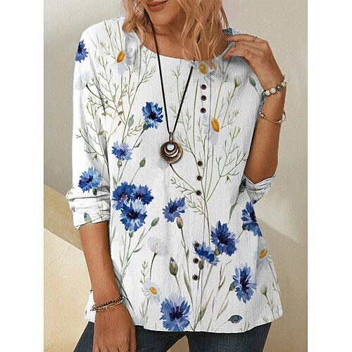 Women's Shirt Green Blue White Floral Button Print Long Sleeve Daily Weekend Streetwear Casual Round Neck Regular Floral S / 3D Print
Women's Shirt Green Blue White Floral Button Print Long Sleeve Daily Weekend Streetwear Casual Round Neck Regular Floral S / 3D Print