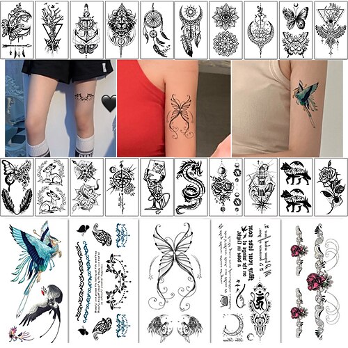 

25 Sheets Flowers Temporary Tattoos Stickers Roses Butterflies and Multi-Colored Mixed Style Body Art Temporary Tattoos for Women Girls or Kids