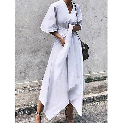 Women's A Line Dress Midi Dress Midi Dress White Half Sleeve Pure Color Patchwork Puff Sleeve With Belt Fall Winter V Neck Fashion Party Puff Sleeve 2022 S M L XL / Cotton
Women's A Line Dress Midi Dress Midi Dress White Half Sleeve Pure Color Patchwork Puff Sleeve With Belt Fall Winter V Neck Fashion Party Puff Sleeve 2022 S M L XL / Cotton