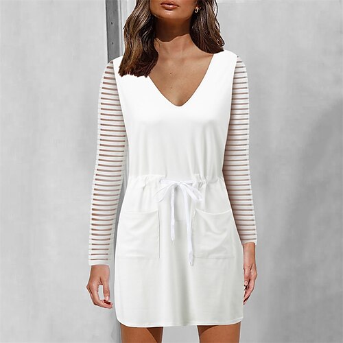 Women's Casual Dress Shift Dress Short Mini Dress White Black Long Sleeve Pure Color Mesh Patchwork Fall Winter V Neck Casual 2022 S M L XL XXL
Women's Casual Dress Shift Dress Short Mini Dress White Black Long Sleeve Pure Color Mesh Patchwork Fall Winter V Neck Casual 2022 S M L XL XXL