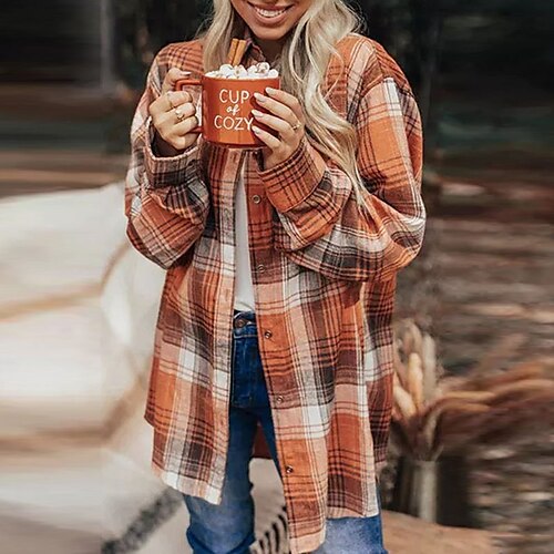 Women's Casual Jacket Windproof Warm Outdoor Street Daily Vacation Button Single Breasted Lapel Simple Modern Street Style Plaid Regular Fit Outerwear Long Sleeve Winter Fall Orange S M L XL XXL 3XL
Women's Casual Jacket Windproof Warm Outdoor Street Daily Vacation Button Single Breasted Lapel Simple Modern Street Style Plaid Regular Fit Outerwear Long Sleeve Winter Fall Orange S M L XL XXL 3XL