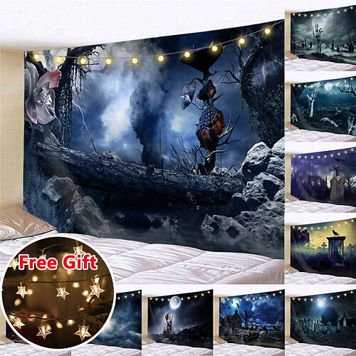 Halloween Party Wall Tapestry Art Decor Blanket Curtain Hanging Home Bedroom Living Room Decoration Polyester Ghost Pumpkin Graveyard Bat Witch(with LED String Lights)
Halloween Party Wall Tapestry Art Decor Blanket Curtain Hanging Home Bedroom Living Room Decoration Polyester Ghost Pumpkin Graveyard Bat Witch(with LED String Lights)