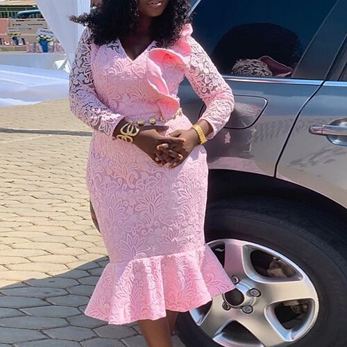 Women's Plus Size Party Dress Solid Color V Neck Long Sleeve Fall Winter Stylish Sexy Prom Dress Midi Dress Party Vacation Dress / Lace Dress
Women's Plus Size Party Dress Solid Color V Neck Long Sleeve Fall Winter Stylish Sexy Prom Dress Midi Dress Party Vacation Dress / Lace Dress