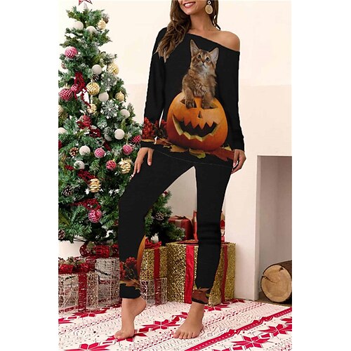 Women's Pajamas Sets 2 Pieces Animal Cat Comfort Funny Home Halloween Bed Cotton Spandex Jersey Long Sleeve T shirt Tee Pant Elastic Waist Winter Fall Purple Orange
Women's Pajamas Sets 2 Pieces Animal Cat Comfort Funny Home Halloween Bed Cotton Spandex Jersey Long Sleeve T shirt Tee Pant Elastic Waist Winter Fall Purple Orange