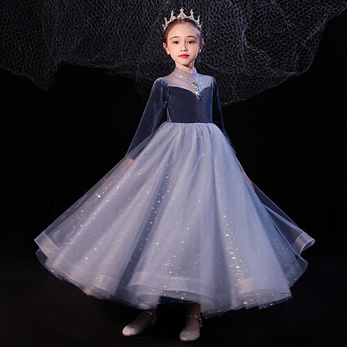 

Princess Floor Length High Neck Poly&Cotton Blend Junior Bridesmaid Dresses&Gowns With Ruching Wedding Party Dresses 4-16 Year