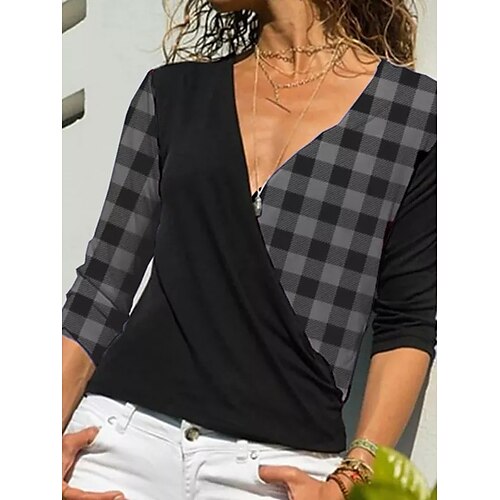 Women's Blouse Shirt Blue Purple Red Plaid Print Long Sleeve Casual Weekend Streetwear V Neck Regular S / 3D Print
Women's Blouse Shirt Blue Purple Red Plaid Print Long Sleeve Casual Weekend Streetwear V Neck Regular S / 3D Print