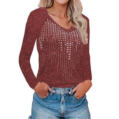 Dame Pullover trøje Jumper Rillet Strikke Hul Ren farve V-hals Stilfuld Afslappet Ferie I-byen-tøj Vinter Efterår Sort Rød S M L
Dame Pullover trøje Jumper Rillet Strikke Hul Ren farve V-hals Stilfuld Afslappet Ferie I-byen-tøj Vinter Efterår Sort Rød S M L