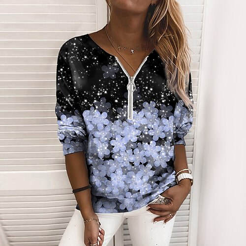 Women's Sweatshirt Pullover V Neck Floral Quarter Zip Print Sports Holiday 3D Print Active Streetwear Clothing Apparel Hoodies Sweatshirts Blue Purple
Women's Sweatshirt Pullover V Neck Floral Quarter Zip Print Sports Holiday 3D Print Active Streetwear Clothing Apparel Hoodies Sweatshirts Blue Purple