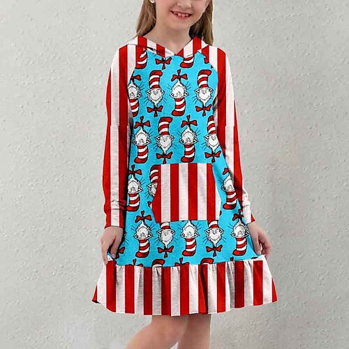 The Cat in the Hat Kids Girls' Dress Striped A Line Dress Above Knee Dress Daily Ruffle Long Sleeve Cute Dress 3-12 Years Winter Blue
The Cat in the Hat Kids Girls' Dress Striped A Line Dress Above Knee Dress Daily Ruffle Long Sleeve Cute Dress 3-12 Years Winter Blue