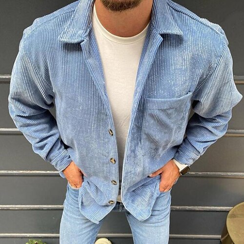 

Men's Shirt Overshirt Shirt Jacket Solid Colored Turndown Blue Long Sleeve Street Daily Button-Down Tops Basic Fashion Casual Comfortable