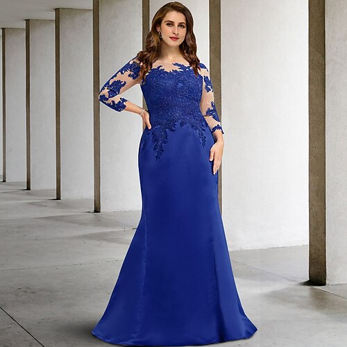 Mermaid / Trumpet Mother of the Bride Dress Plus Size Elegant Jewel Neck Floor Length Chiffon Lace 3/4 Length Sleeve No with Appliques 2022
Mermaid / Trumpet Mother of the Bride Dress Plus Size Elegant Jewel Neck Floor Length Chiffon Lace 3/4 Length Sleeve No with Appliques 2022