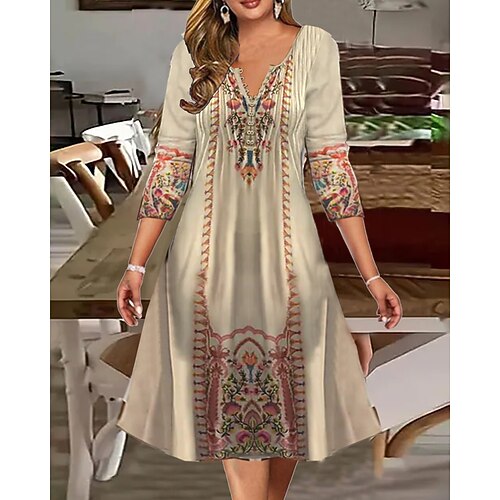 Women's Plus Size Holiday Dress Tribal V Neck Print 3/4 Length Sleeve Winter Fall Boho Elegant Casual Midi Dress Holiday Vacation Dress 
Women's Plus Size Holiday Dress Tribal V Neck Print 3/4 Length Sleeve Winter Fall Boho Elegant Casual Midi Dress Holiday Vacation Dress