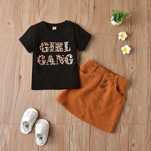 2 Pieces Kids Girls' T-shirt & Skirt Clothing Set Outfit Leopard Letter Short Sleeve Cotton Set Vacation Cute Sweet Spring Summer 2-8 Years Black
2 Pieces Kids Girls' T-shirt & Skirt Clothing Set Outfit Leopard Letter Short Sleeve Cotton Set Vacation Cute Sweet Spring Summer 2-8 Years Black