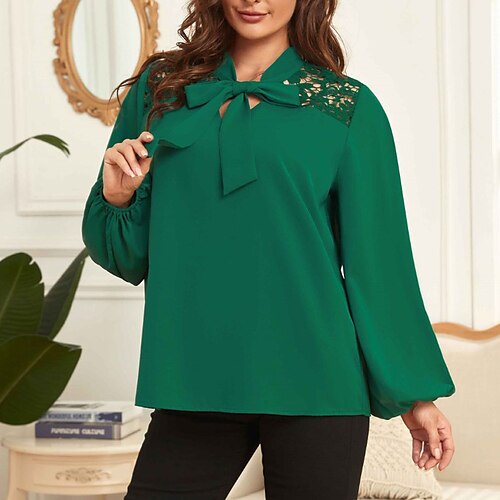 Women's Plus Size Tops Blouse Shirt Plain Bow Long Sleeve V Neck Casual Daily Going out Polyester Fall Winter Green
Women's Plus Size Tops Blouse Shirt Plain Bow Long Sleeve V Neck Casual Daily Going out Polyester Fall Winter Green