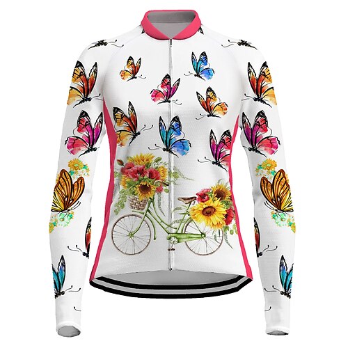 21Grams Women's Cycling Jersey Long Sleeve Bike Top with 3 Rear Pockets Mountain Bike MTB Road Bike Cycling Breathable Quick Dry Moisture Wicking Reflective Strips White Butterfly Polyester Spandex
21Grams Women's Cycling Jersey Long Sleeve Bike Top with 3 Rear Pockets Mountain Bike MTB Road Bike Cycling Breathable Quick Dry Moisture Wicking Reflective Strips White Butterfly Polyester Spandex