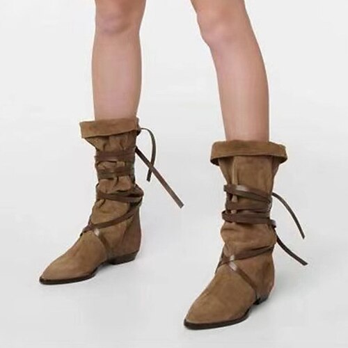 Women's Boots Daily Cowboy Boots Mid Calf Boots Winter Lace-up Flat Heel Pointed Toe Vintage Synthetics Loafer Solid Colored Black khaki
Women's Boots Daily Cowboy Boots Mid Calf Boots Winter Lace-up Flat Heel Pointed Toe Vintage Synthetics Loafer Solid Colored Black khaki